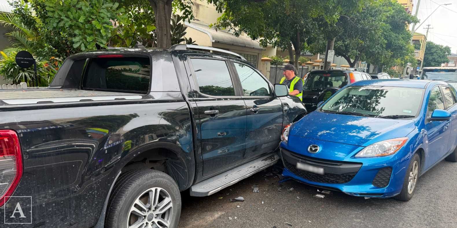Car crashes into parked cars at Pittwater Road, Manly, near Denison Street Car crashes into parked cars at Pittwater Road, Manly, near Denison Street