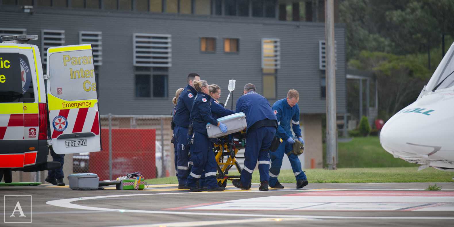 NSW Ambulance and the Toll NSW Ambulance Rescue Helicopter at the Mona Vale Hospital helipad