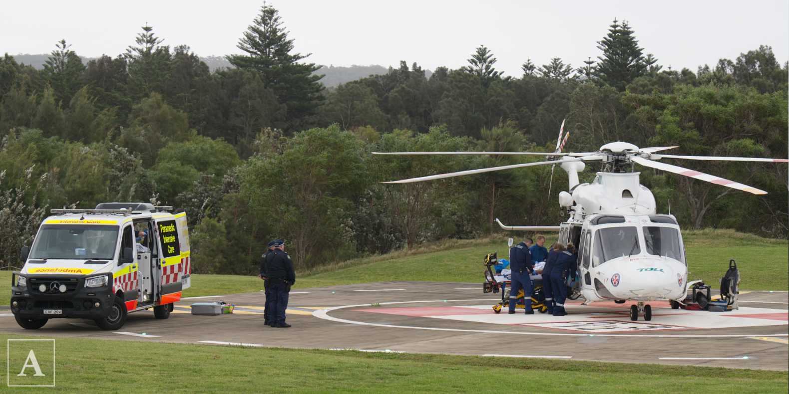 NSW Ambulance and the Toll NSW Ambulance Rescue Helicopter at the Mona Vale Hospital helipad
