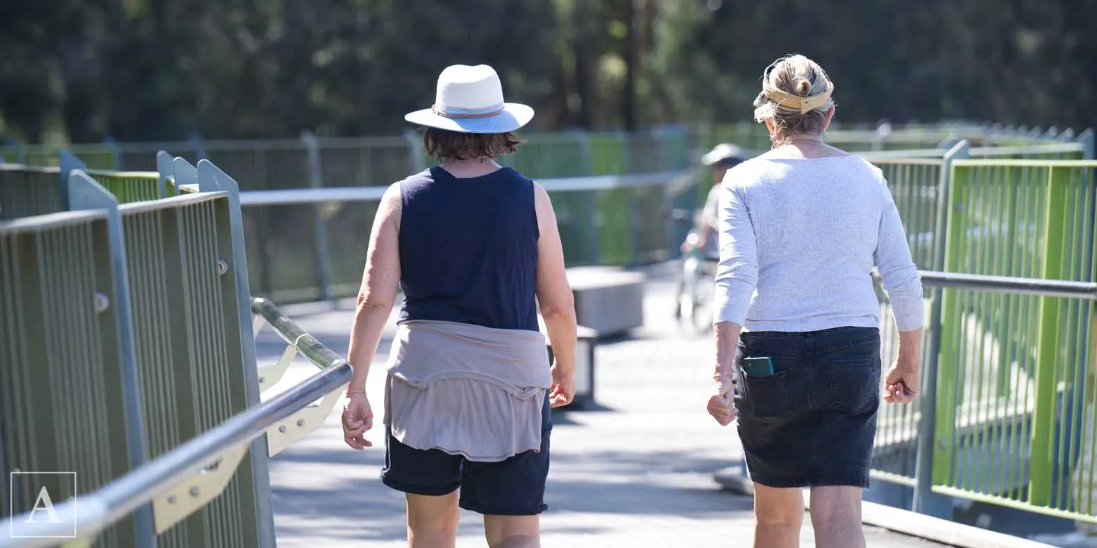 Women on the exercise and walking trail around Narrabeen Lagoon Women on the exercise and walking trail around Narrabeen Lagoon